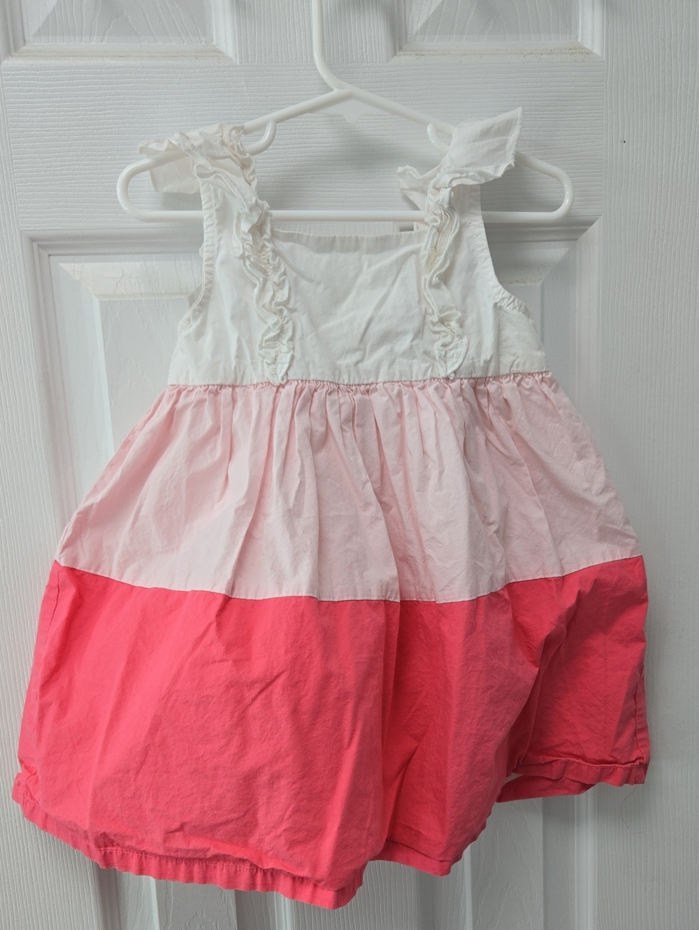 Girls' Sleeveless Tiered Colorblock Dress in White, Light Pink & Bright Pink